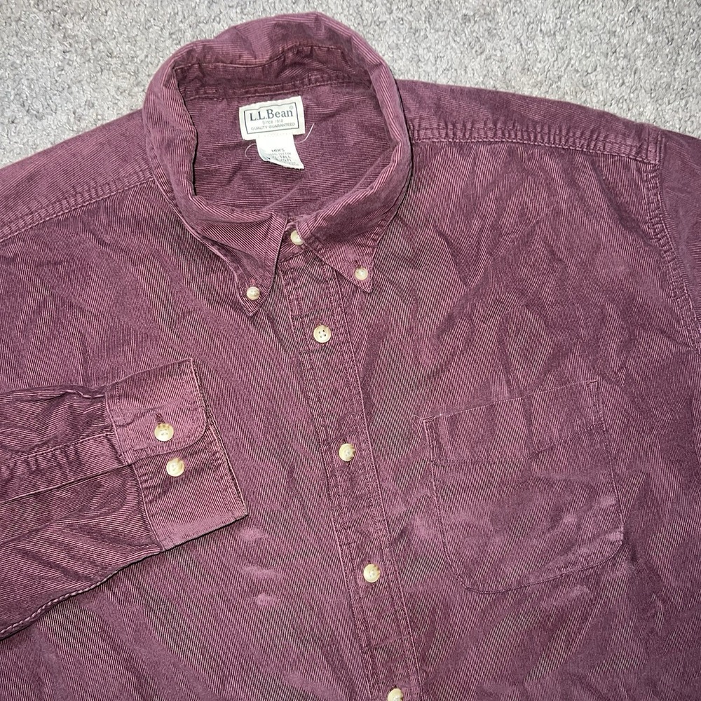 LL Bean Shirt Mens XLT‎ Maroon Corduroy Long Sleeve Button Up Traditional Fit